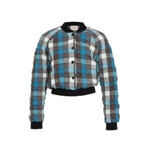 NEW THEO THE LABEL women's calypso plaid bomber jacket in teal